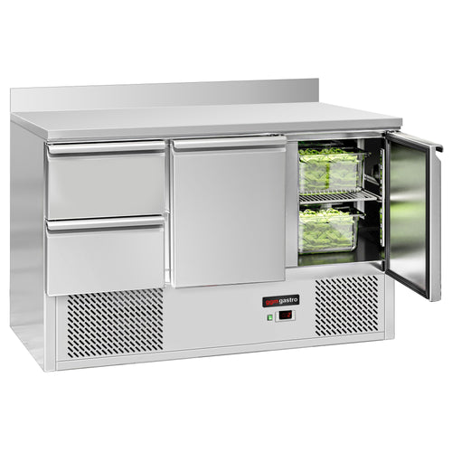 Kylmäpöytä ECO - 1370x700 mm - 368 l - 2 ovea - 2 laatikkoa - Takakoroke